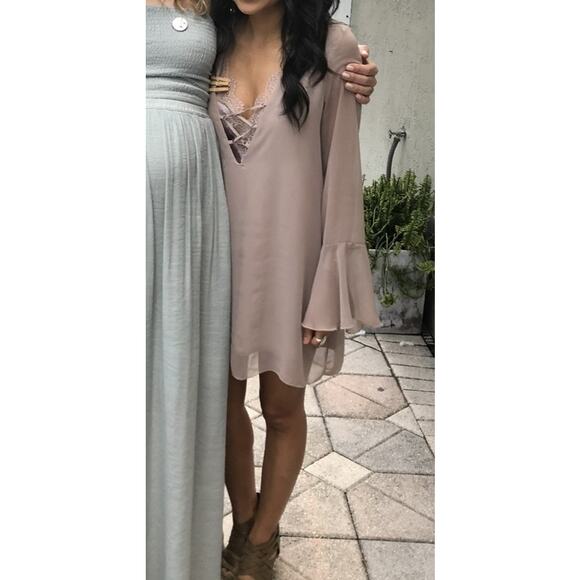 Tan Taupe Flowy Boho Tunic Dress Small - Picture 7 of 7